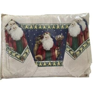 Vintage Stevens Linen 4 Placemats Napkins Original Packaging Old World Santa